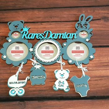 Rama Foto Bebelusi Personalizata Cerculete Iepuras si Ursulet