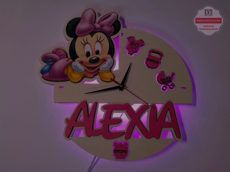 Ceas Personalizat Minnie Mouse cu Iluminare LED