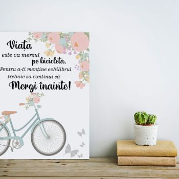 Tablou Personalizat Canvas Viata este ca mersul pe bicicleta Albastra