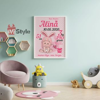 tablou-personalizat-pentru-copii-iepuras-fetita-roz