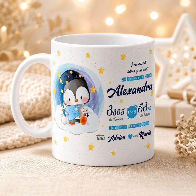 cana personalizata pinguin