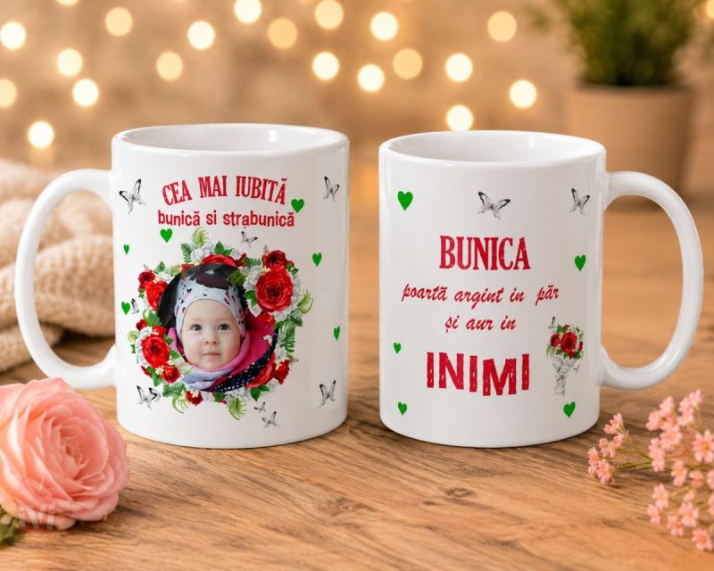 Cana Personalizata Bunica si Strabunica cu Flori 01