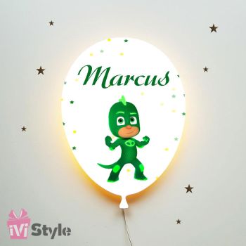 Lampa Personalizata LED Balon Eroi In Pijama Sopi Cel Verde Marcus