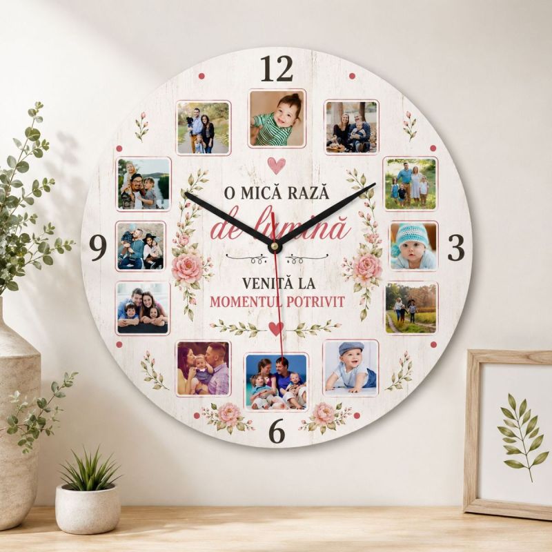 Ceas Personalizat cu 12 poze O raza de lumina