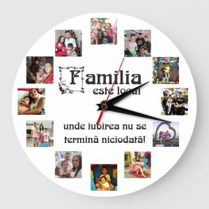 Ceas personalizat cu 12 poze familia este locul.