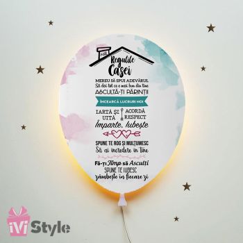 Lampa Personalizata LED Balon Regulile Casei