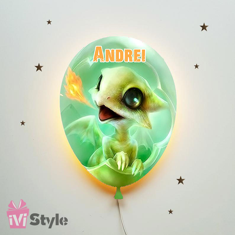 Lampa Personalizata LED Balon Dragon Baby Verde