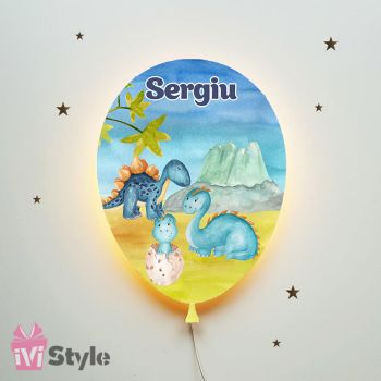 Lampa Personalizata LED Balon Familia Dinozaurilor Baieti