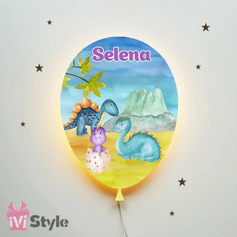 Lampa Personalizata LED Balon Familia Dinozaurilor Fetite