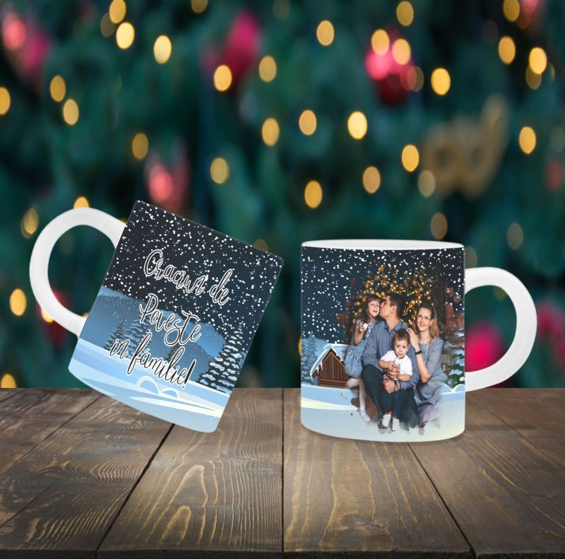 Cana Personalizata cu Poza Craciun de Poveste in Familie
