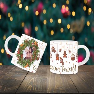 cana personalizata cu poza model cookies de craciun 2 fete