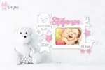 Rama Foto Personalizata Bebelusi Ursulet cu O Poza roz fetite