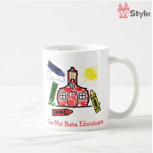 Cana Personalizata Cea mai buna educatoare Creioane 01 Alba