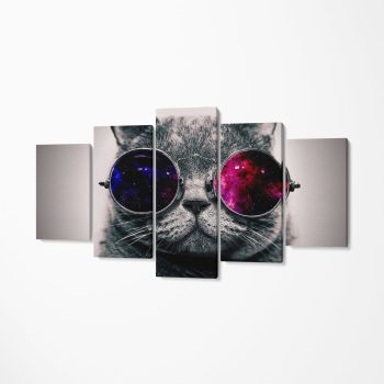 Set Tablou Multicanvas Premium Decor 5 piese - Pisica cu Ochelari