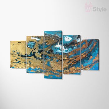 Set Tablou Multicanvas Premium Decor 5 piese - Blue and Gold Foil
