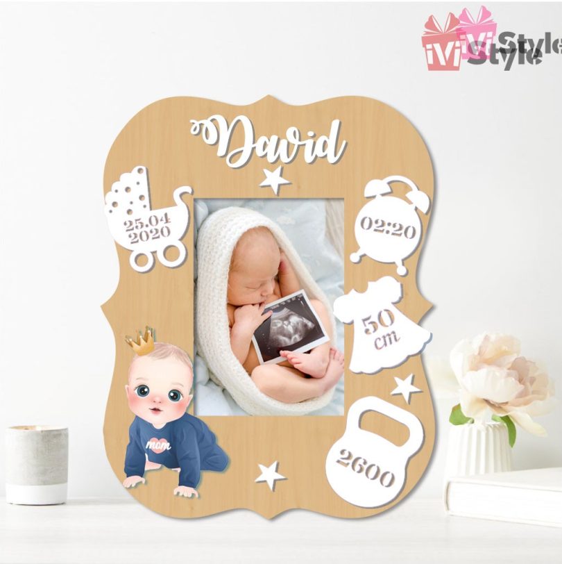 rama bebe personalizata baiat lemn natur