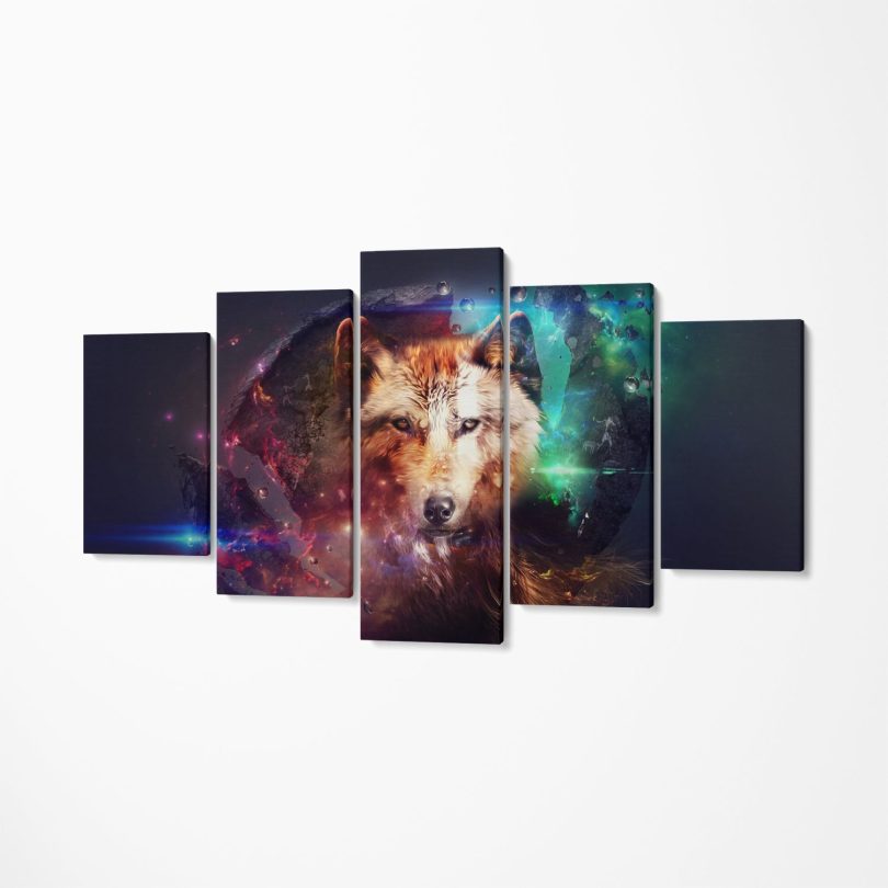 Set Tablou Multicanvas Premium Decor 5 piese Galaxy Wolf