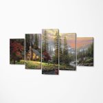 Set Tablou Multicanvas Premium Decor 5 piese - Peisaj Casa Apa Padure