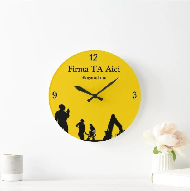 Ceas Firma de Constructii Galben Personalizat