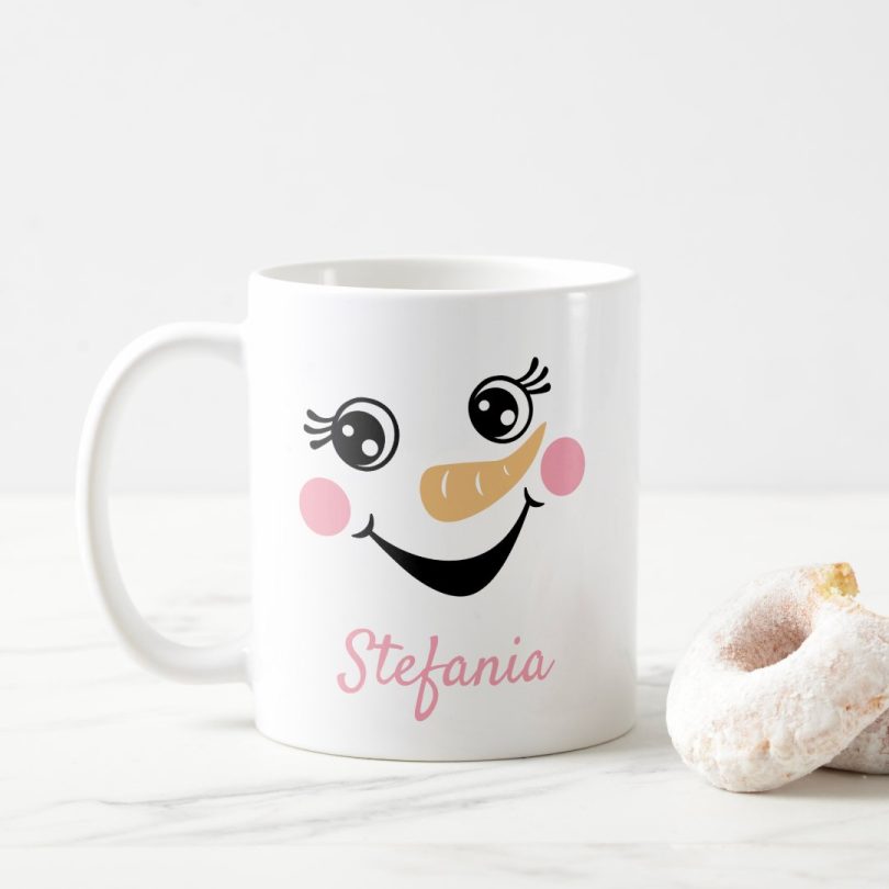Cana cu nume Craciun Om de zapada vesel alba