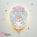 Lampa de veghe LED balon fetite pisicuta pe leagan