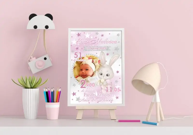 Tablou Personalizat Fetite Iepuras Roz Argintiu