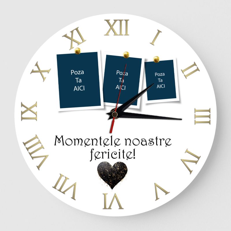 Ceas Personalizat cu 3 poze Momentele noastre fericite Ceas Personalizat cu 3 poze Momentele noastre fericite