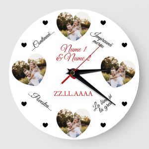 Ceas Personalizat cu 4 Poze Inima Nume Data