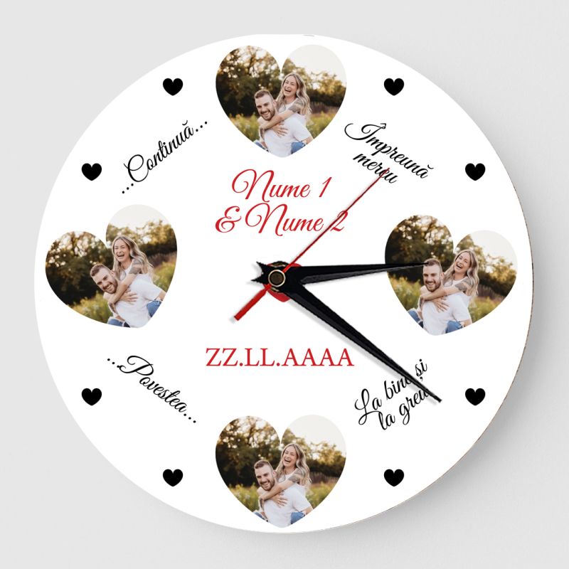 Ceas Personalizat cu 4 Poze Inima Nume Data Ceas Personalizat cu 4 Poze Inima Nume Data