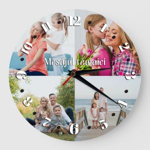 Ceas decorativ personalizat cu 4 poze si mesaj