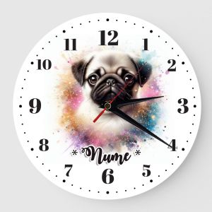 Ceas personalizat caine pug bej 01