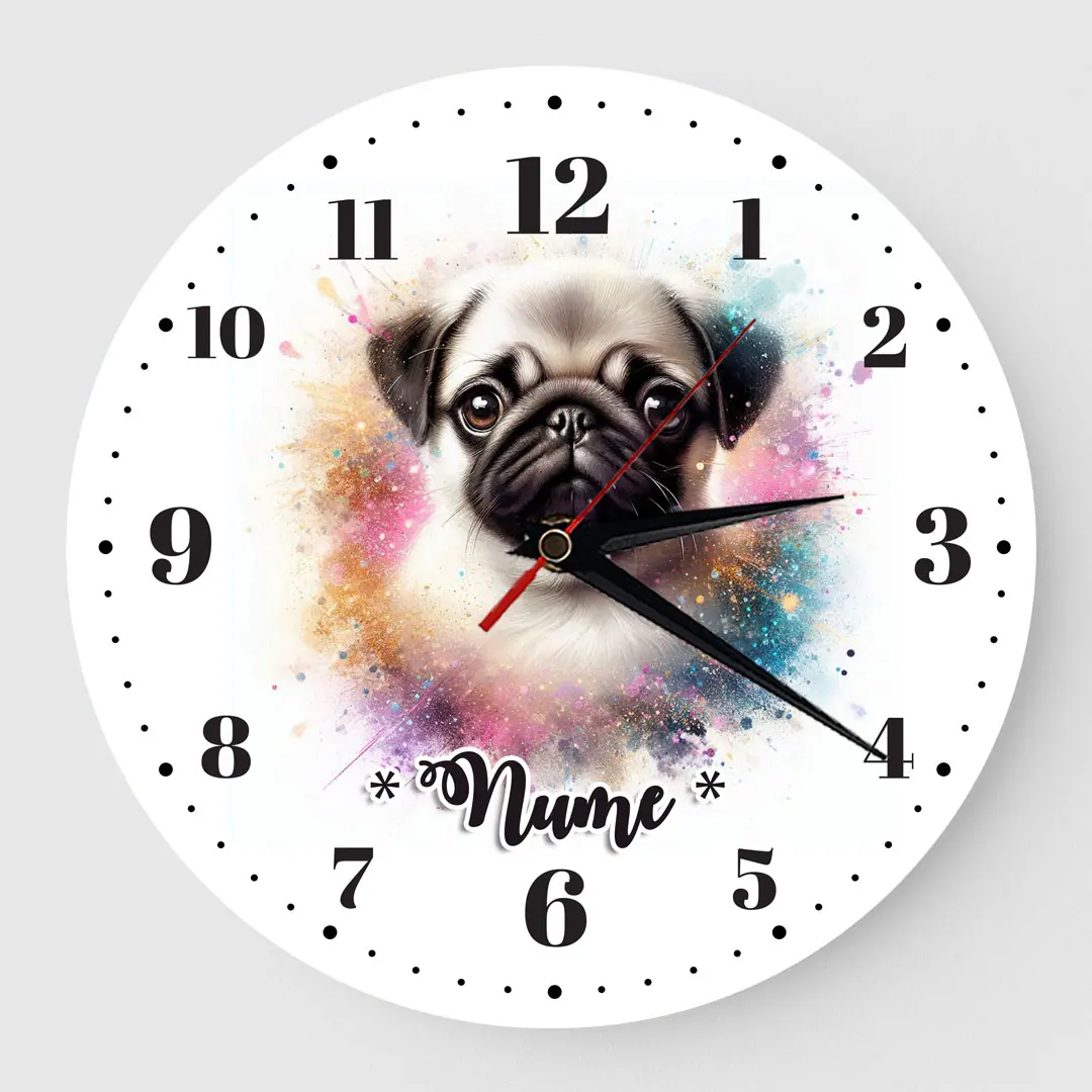 Ceas personalizat caine pug bej 01