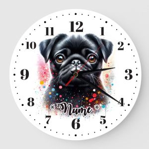 Ceas personalizat caine pug negru 01