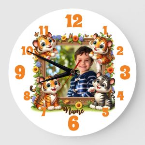 Ceas personalizat cu poza si nume copii tigrisori