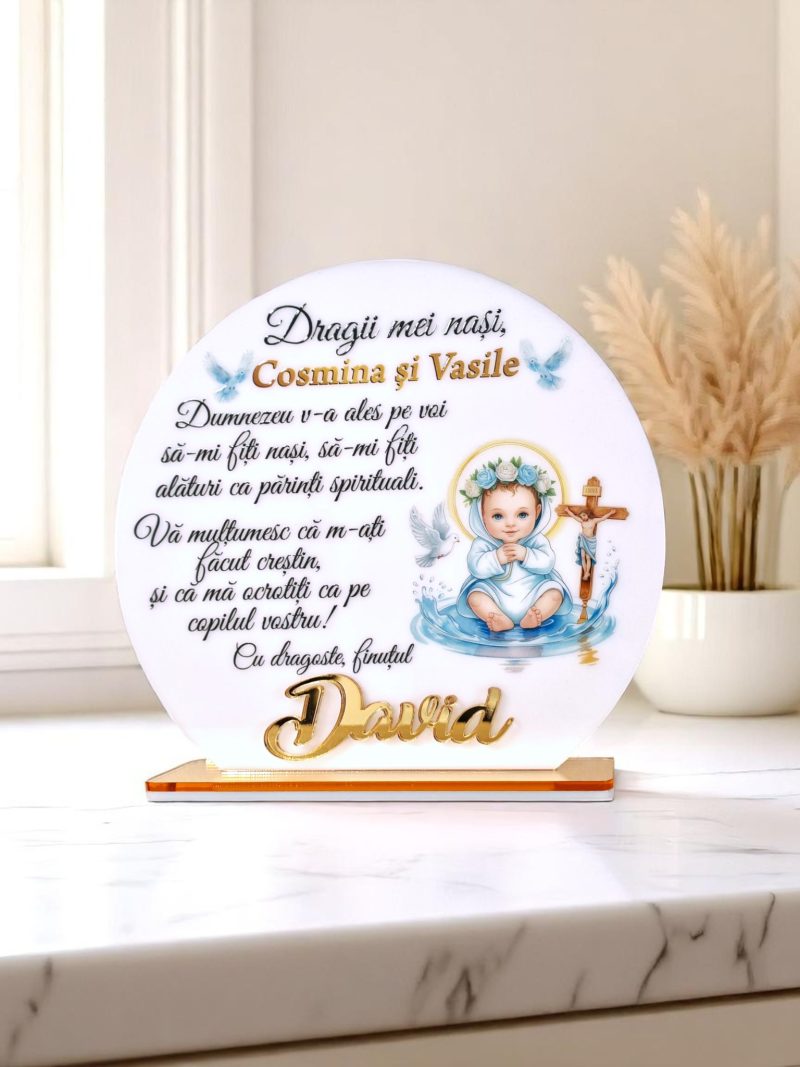 Trofeu personalizat Elegant – Multumire nasi botez