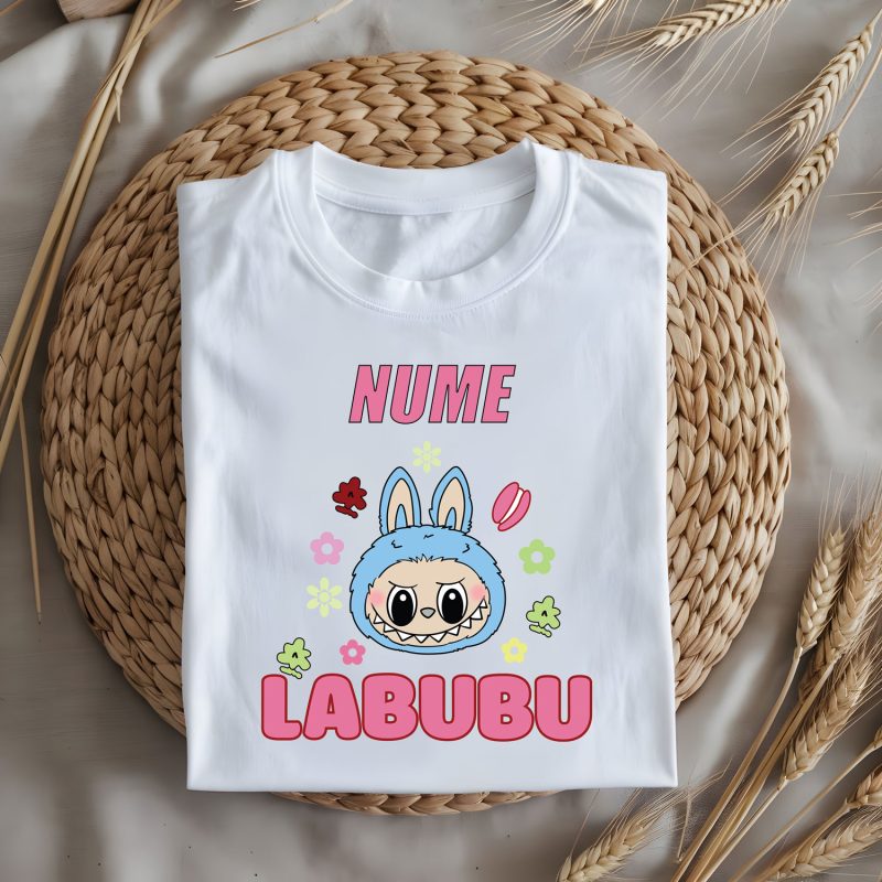 Tricou labubu blue flowers personalizat