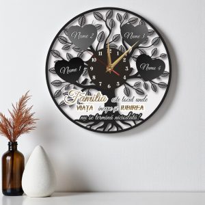 Ceas de perete personalizat cu nume – Arborele Familiei