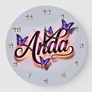 Ceas personalizat cu Nume Fluturi Mov 01