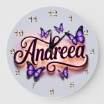 Ceas personalizat cu Nume Fluturi Mov 01