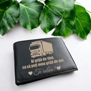 Portofel personalizat barbati gravat a grija de tine sofer camion, piele naturala