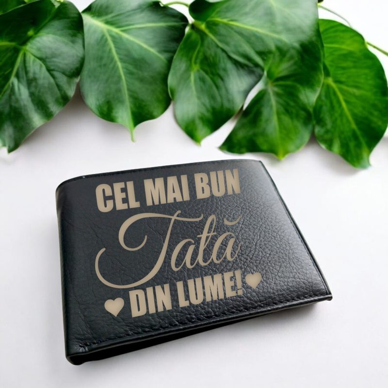 Portofel personalizat barbati gravat cel mai bun tata din lume, piele naturala