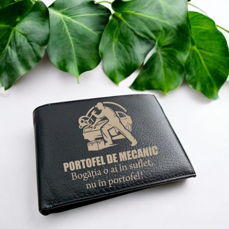 Portofel personalizat barbati gravat portofel de mecanic, piele naturala