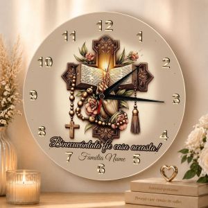 Ceas Cruce Binecuvantata fie casa aceasta | Cadou creștin pentru familie