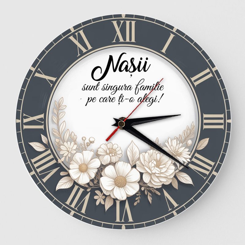 Ceas cadou nasii singura familie gri flori albe