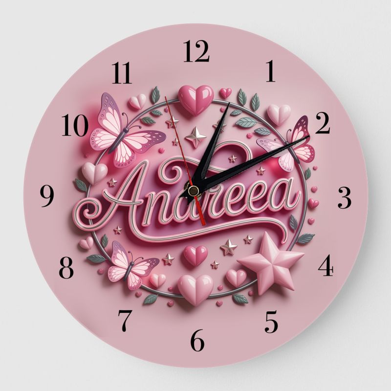 Ceas cadou cu nume fluturi si inimi roz
