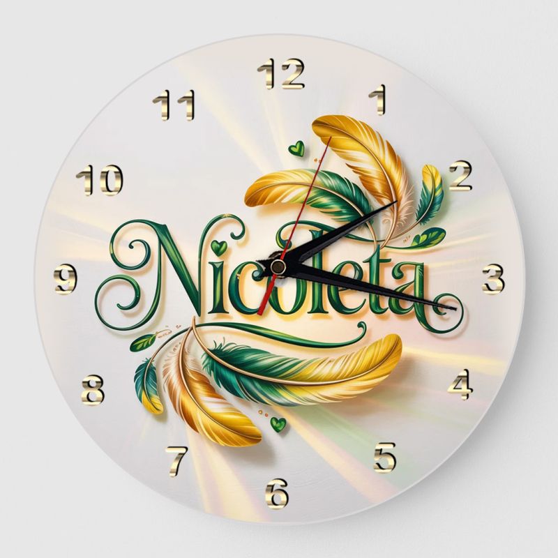 Ceas cadou cu nume Pene verzi galbene Ceas cadou cu nume Pene verzi galbene