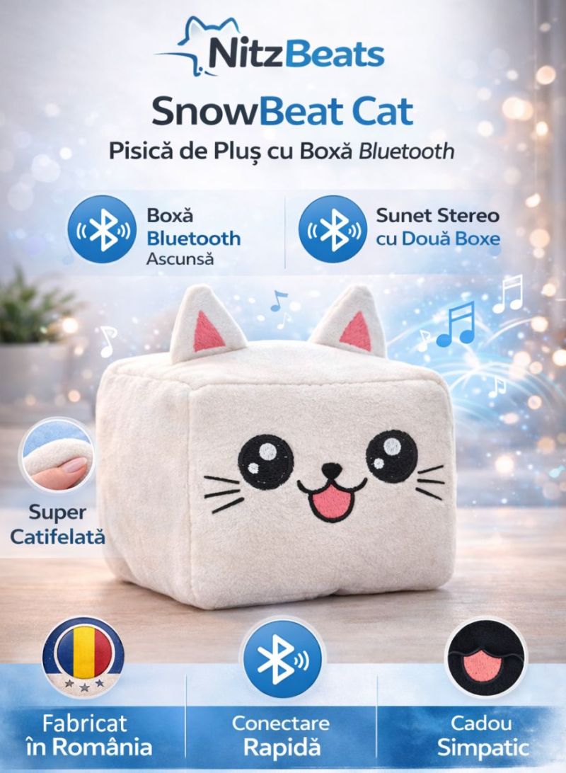NitzBeats SnowBeat Cat - Pisică Plus cu Boxă Bluetooth NitzBeats SnowBeat Cat - Pisică Plus cu Boxă Bluetooth