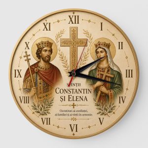 Ceas de Perete Creștin cu Sfinții Constantin și Elena – Cadou Special pentru Familie
