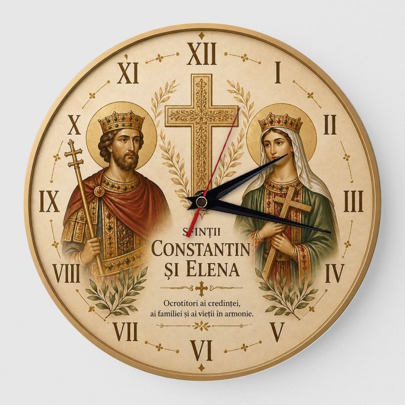 Ceas de Perete Creștin cu Sfinții Constantin și Elena – Cadou Special pentru Familie