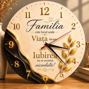 Ceas Decorativ Premium Familia – Locul unde Viața Începe | Cadou pentru Familie